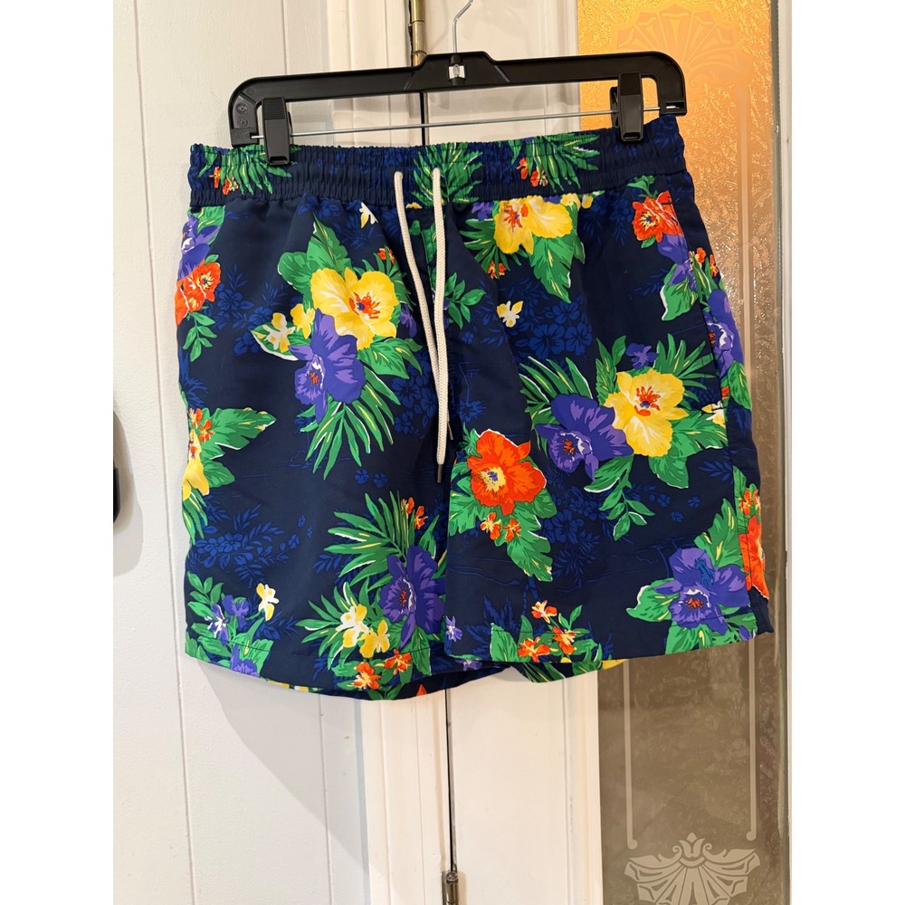 Polo Ralph Lauren Mens Navy Blue Tropical Floral Swim Trunks Shorts Size M